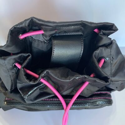 BeBe Sport Black w Hot Pink Drawstring Collapsible Backpack  display picture 1