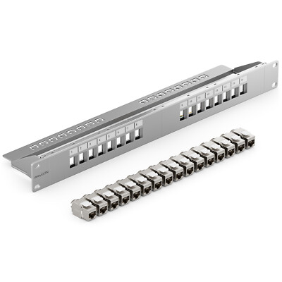 Patchpanel 16 Port CAT7 Patchfeld 1 HE 19'' Zoll + 16x CAT 7 Keystone Jack Module