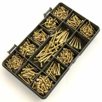 440 VERSCHIEDENE MASSIVE MESSING 2g 3g 4g 6g SCHLITZ RUND KUPPELKOPF HOLZSCHRAUBEN SET