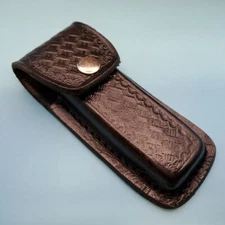 Pocket Knife Sheath Black Basketweave Leather Folding Blade Case 5" 110 Lockback