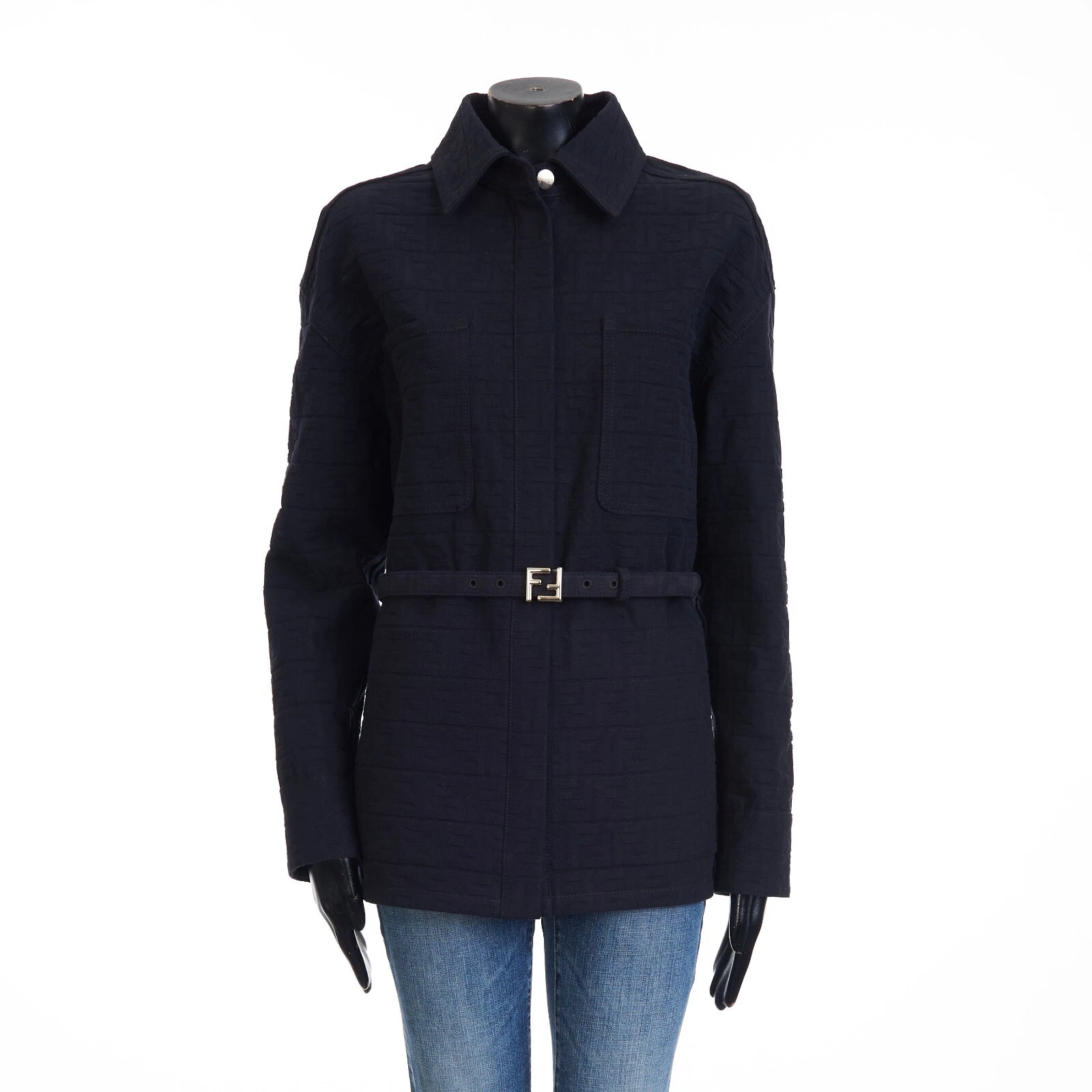 Fendi — FENDI 1950$ Dark Blue Go-To Jacket - FF Buckle Belt, Monogram Jacquard Denim