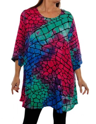 Plus We Be Bop Lagenlook PSYCHEDELIC TORTIE  Crinkle Rayon Swing Top
