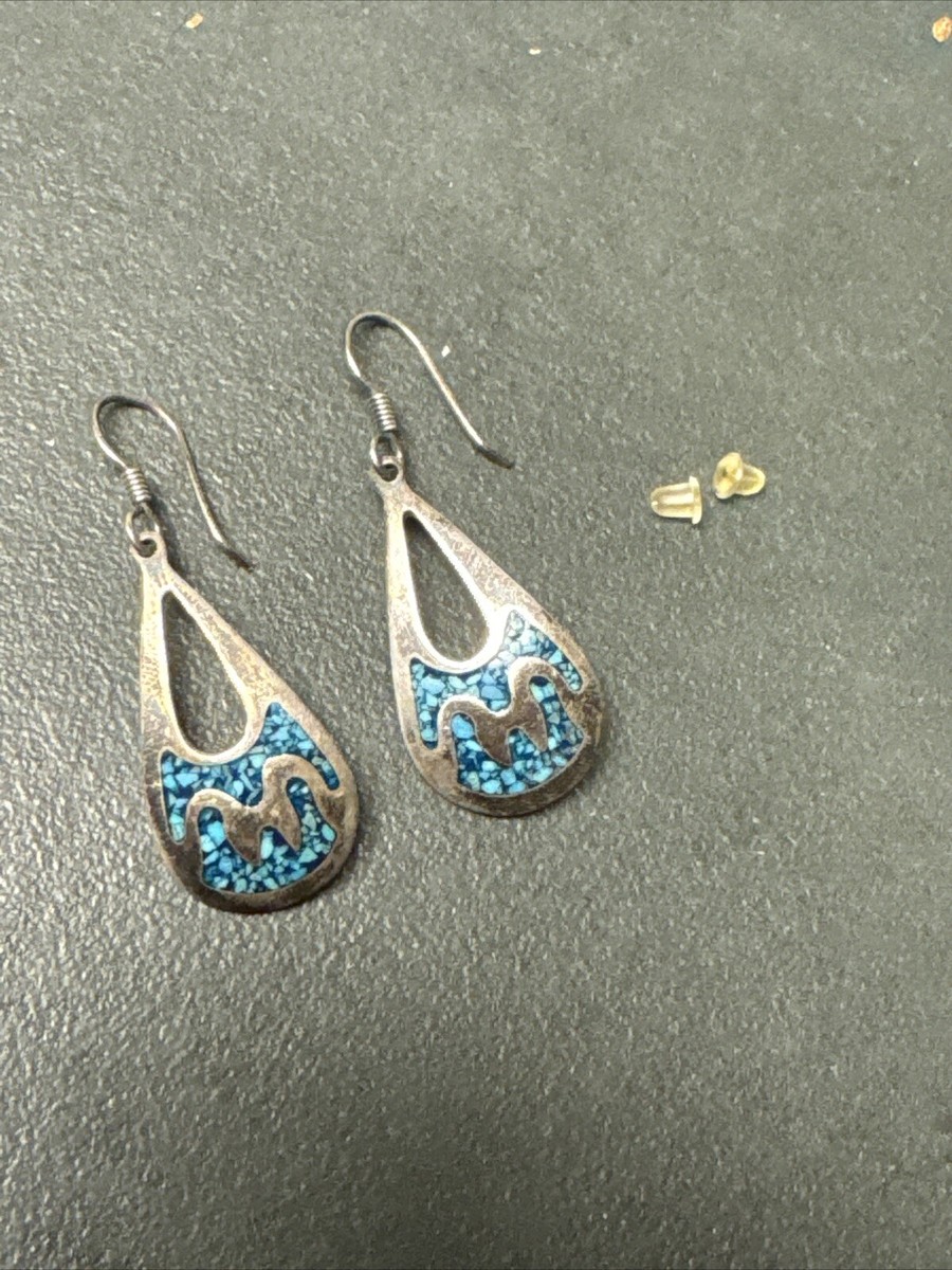 Vintage Taxco Mexico Sterling Silver And Turquoise Chip