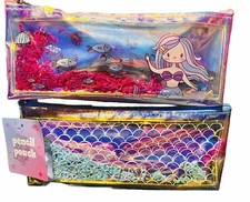 Set Of 2 Pencil Pouches - Holograpic Mermaid Design-pencil, Crayon, Marker Case