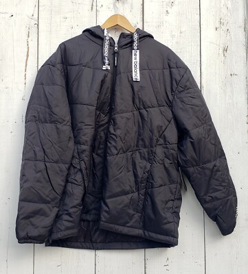 New Balance Men Hooded Puffer Lightweight Jacket Black Zippered