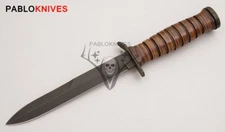 Hand Forged Carbon Steel Hunting Dagger Russell 1943 M3 Trench / Leather Handle