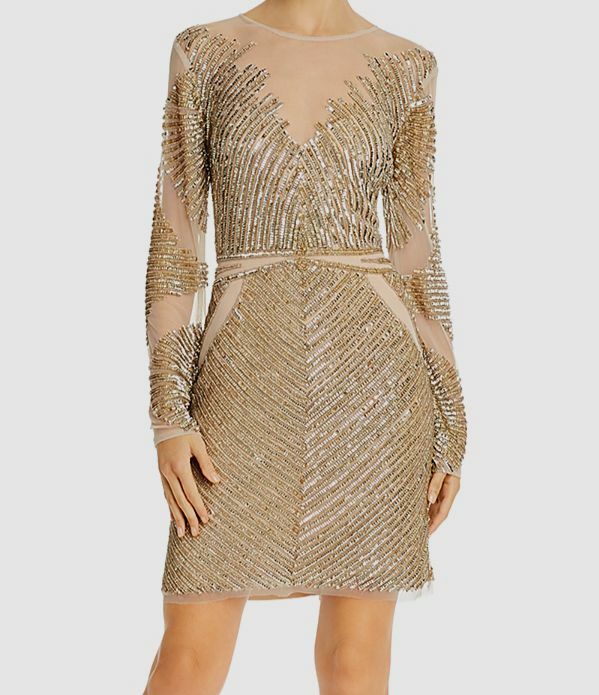 Aidan By Aidan Mattox Long Sleeve Beaded Dress