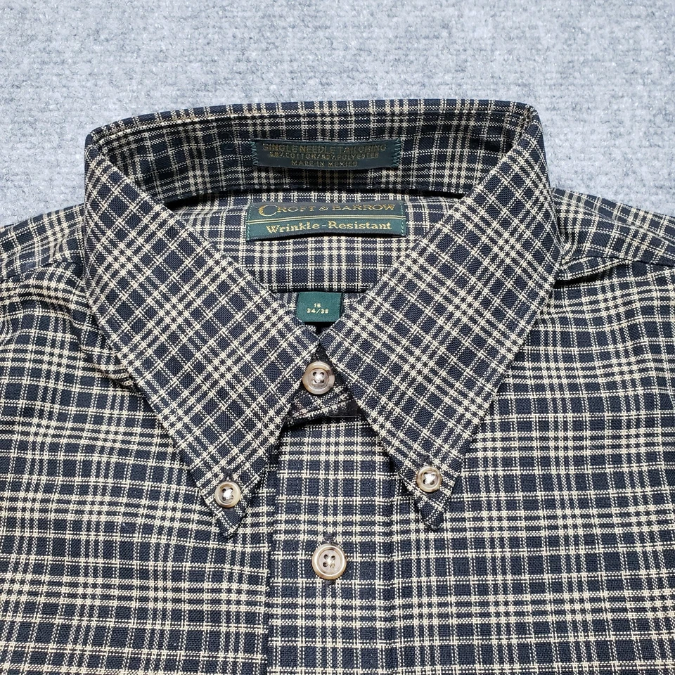 Croft & Barrow Wrinkle Res Dress Shirt Mens 16 34/35 Blue Beige Button Down New - Image 2 of 4