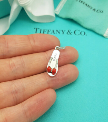 Tiffany & Co. Very RARE Silver Red Enamel Bow Flip flop Italy