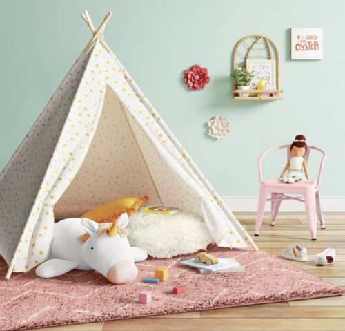 Girls Boys Gold Foil Star Teepee Tent Kids Play House for Children Portable - Afbeelding 1 van 6
