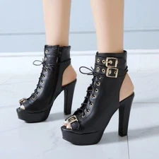 Ankle Boots Women Shoes High Heels Boots Peep Toe Buckle Shoe Female Sandal Lady