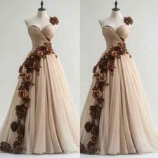Vintage Champagne Wedding Dresses Sweetheart with 3D Flowers A Line Bridal Gowns