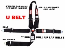RACERDIRECT U RACE HARNESS PULL UP SFI 16.1 5 POINT 3" SUB CAM LOCK BELT BLACK