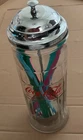 Vintage 1992 Coca Cola Glass & Chrome Diner Style Straw Holder Dispenser