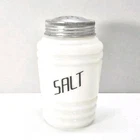 Vintage Hazel Atlas Milk Glass Beehive Salt Shaker Metal Lid