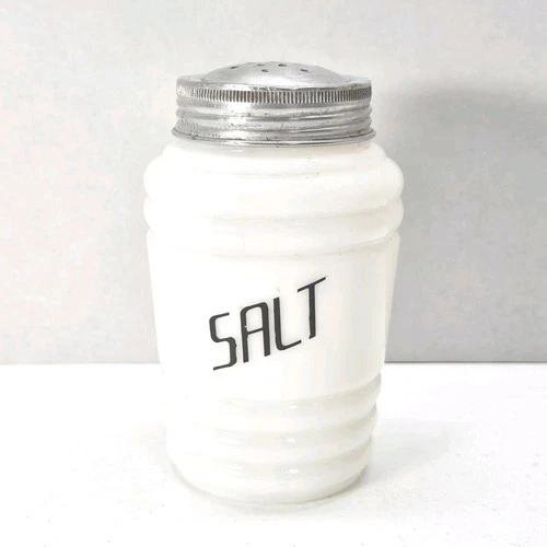 Vintage Hazel Atlas Milk Glass Beehive Salt Shaker Metal Lid