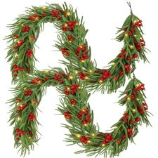 2× Pre-Lit LED Christmas Norfolk Pine Garland Artificial Real Touch for Mantle