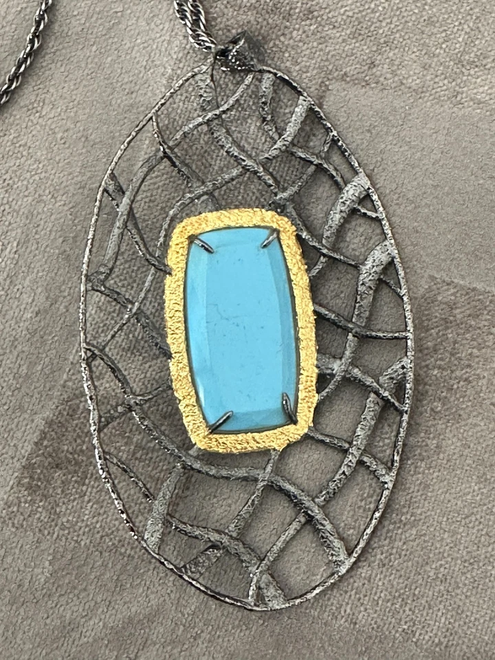 Collar Colgante Alexis Bittar Turquesa Pavé Cristal Ovalado Gunmetal Foto 2 de 4