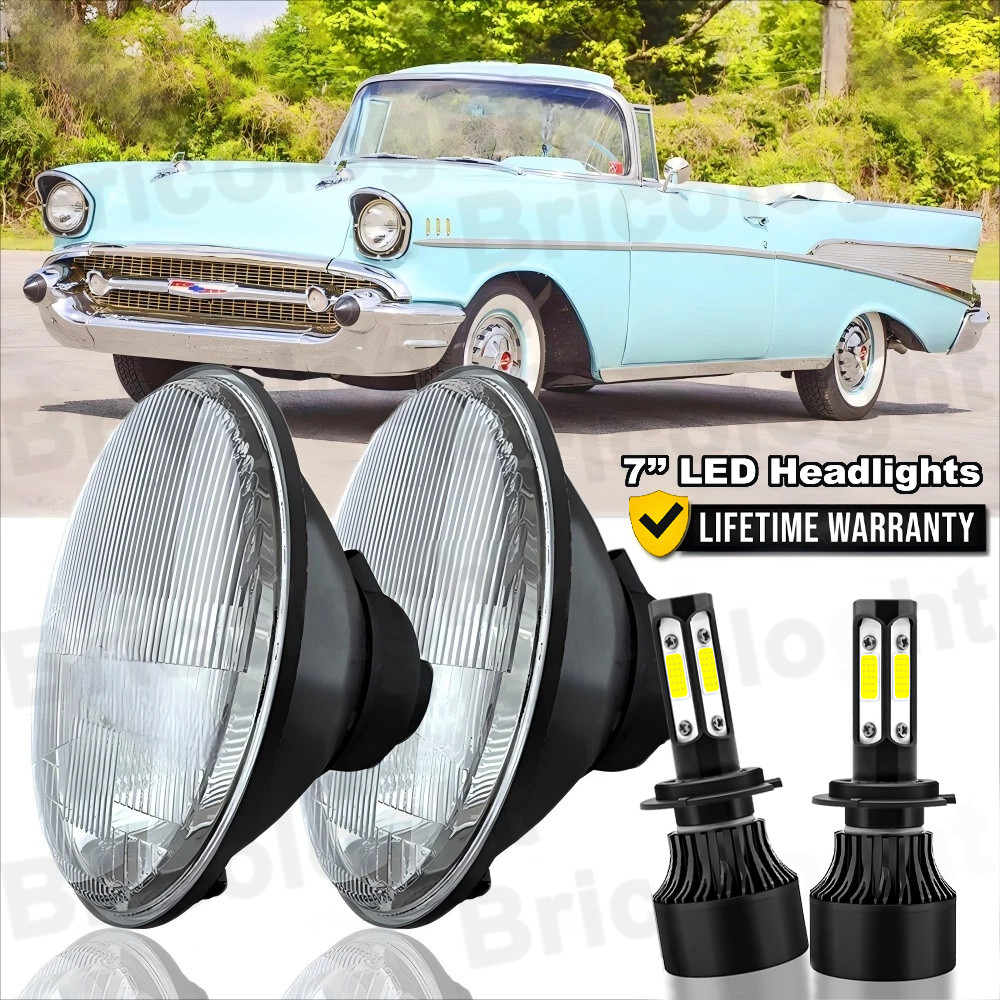 Pair 7 inch Round Led Headlights Lamp Housing for Chevy Bel Air 1955 1956 1957 A