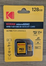 Kodak MicroSDXC UHS-I U3 V30 A1 microSD memory card 128 gb and adapter
