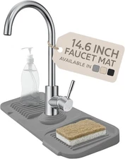 14.6” Silicone Faucet Mat For Kitchen Sink, Sink 14.6" x 5.7", Gray 