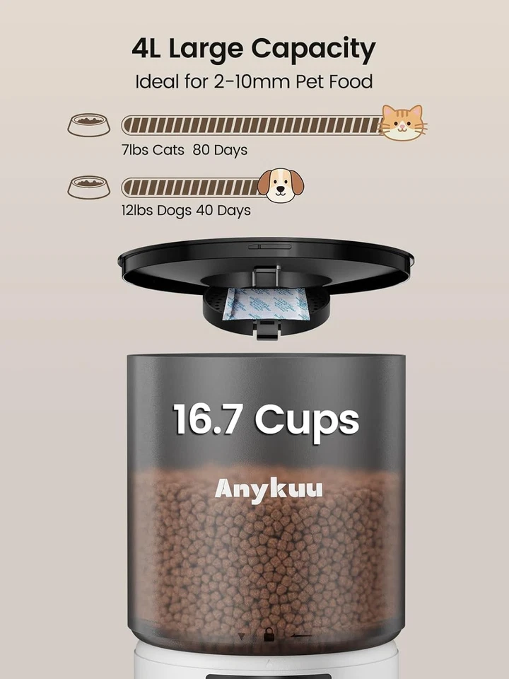 Distributore Automatico Cibo Gatti 4L Dispenser Crocchette Gatto Con Timer Progr - Immagine 3 di 4