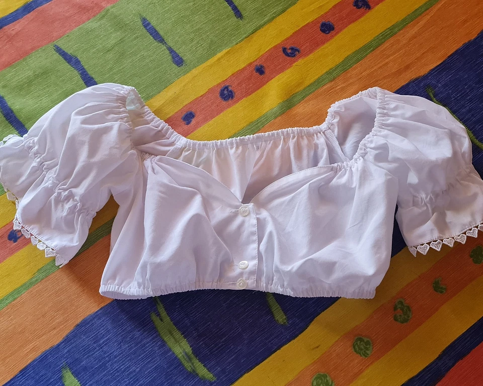 BLUSA VINTAGE WENGER OKTOBERFEST DIRNDL TIROL MUJER CROP TOP: EE. UU. 6/S; UE 34 Foto 4 de 4