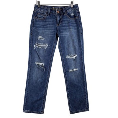 American Rag Straight Leg Jeans Women's 0/28'' 100% Cotton Distressed Dark Fading