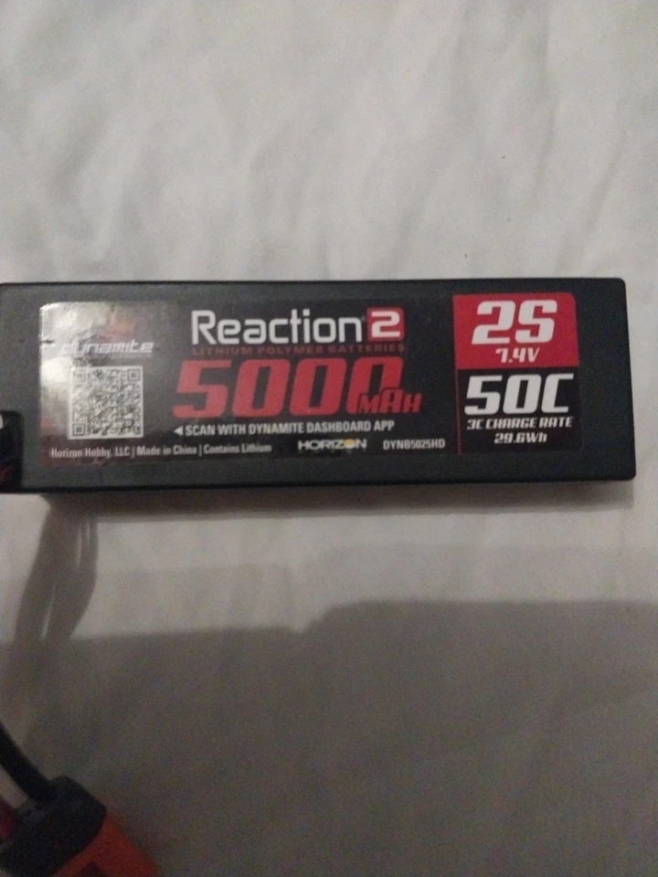 Dynamite DYNB5025H5 Reaction 2.0 7.4V 5000mAh 50C 2S Hardcase LiPo Battery IC5 - Image 2 of 4