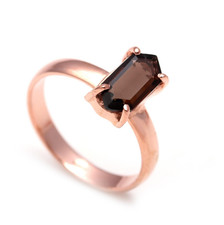 Natural Smoky Quartz Hexagon Ring Sterling Silver Rose Gold Fill Elegant Jewelry