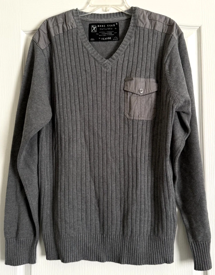 Suéter Marc Ecko Corte y Coser Hilos Mortales Cuello en V Bolsillo Acanalado Gris Algodón XL Foto 2 de 4