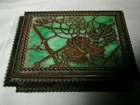 ANTIQUE BRONZE TIFFANY STUDIOS NY GREEN GRAPEVINE FAVRILE GLASS DESK BOX #291 A+