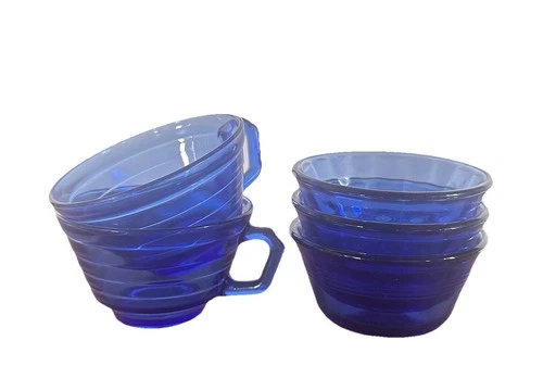 Vintage Pyrex Cobalt Blue Bowls Cups MCM Individual Casserole Set