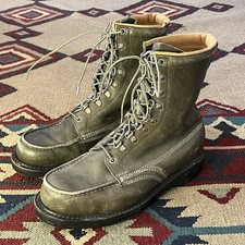 Vintage 80s Green Leather Work Boots Mens 9.5 EE Moc Toe