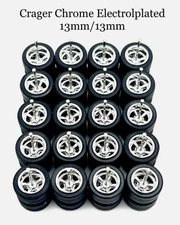 10x Chrome Cragar 13/13mm Wheels w/ Rubber Tires for 1/64 H0T Wheelz Toy Cars