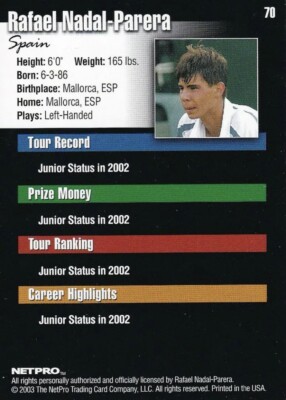2003 NETPRO Rafael Nadal ルーキーカード 71NqM8FMswL._UF350,350_QL50_.jpg