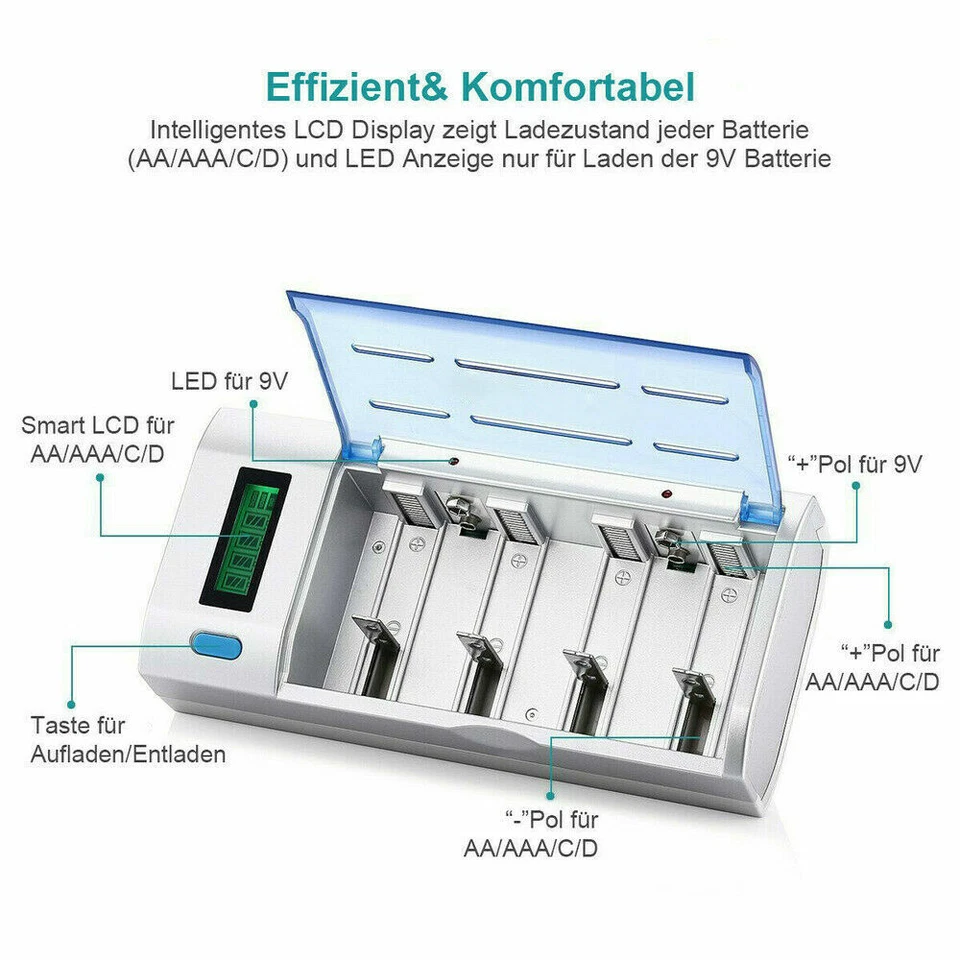 Universal Akku Ladegerät LCD Batterieladegerät für AA AAA SC C D 9V NI-MH NI-CD - Bild 3 von 4