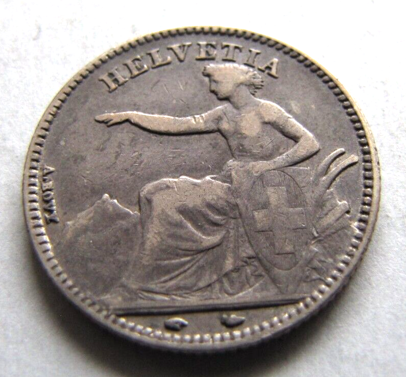 Switzerland KM9 1 Franc 1850-A lightly toned VF | eBay