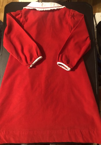VTG Girls Dress sz 6 Red Pinwale Corduroy White Collar W/lace Initial ‘N’ EUC - Picture 5 of 8