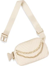 Belt Bag for Women，Luxury Chain Crossbody Leather Fanny Pack，Mini Beige 