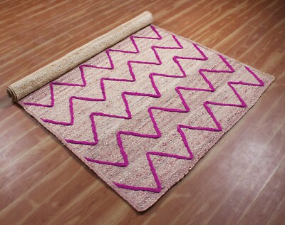 Pink Handmade Braided Geometric Jute Rug, Floor Area Rug Living Room Mat