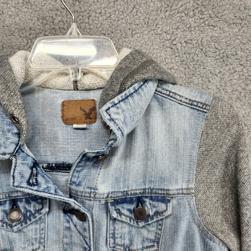 American Eagle Jean Jacket Gray Hooded 