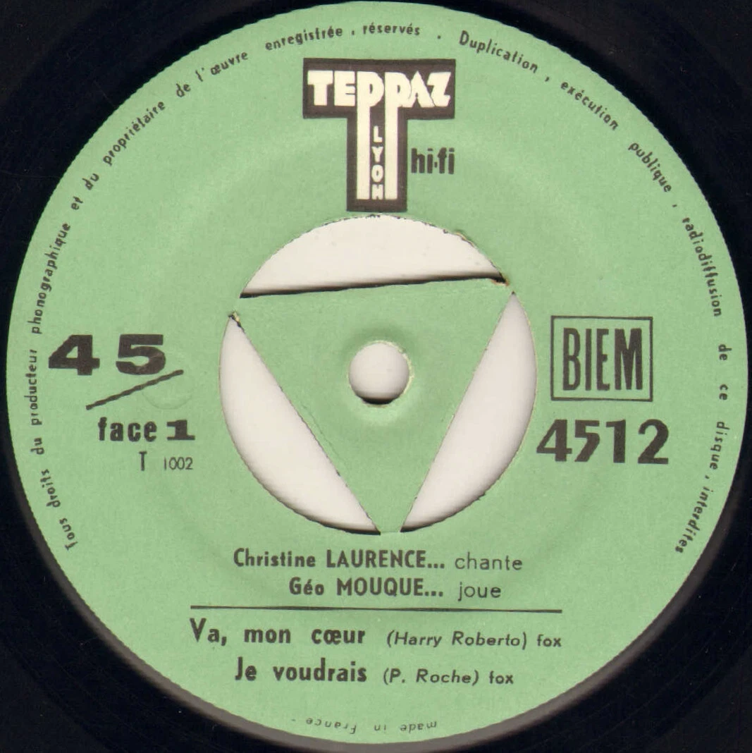 CHRISTINE LAURENCE / GEO MOUQUE "VA MON COEUR" VOCAL JAZZ EP 1958 TEPPAZ 4512