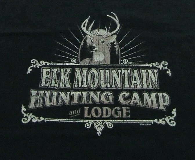 ELK MOUNTAIN HUNTING CAMP & LODGE Deer Hunting Retro Style Black T Shirt Size XL