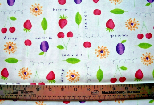 FRUIT AND FLOWERS PRINT ON WHITE 100% COTTON TWILL FABRIC 36X60 INCHES