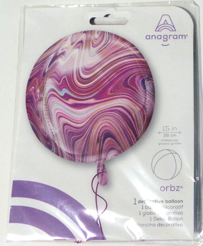 Anagram Orbz Helium Foil Balloon 15" Pink Purple Blue and Gold Swirls
