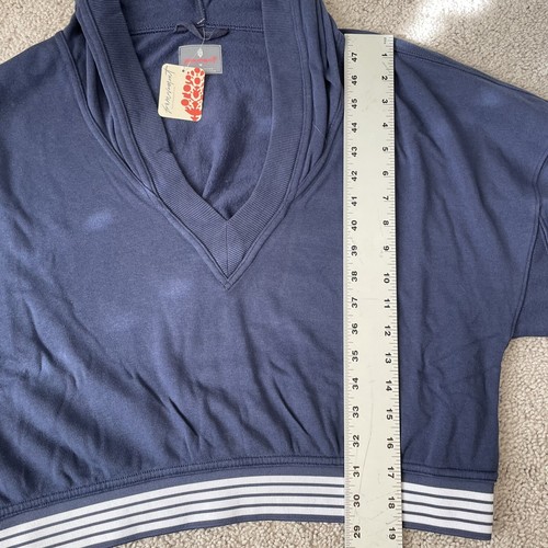Free People Movement Grand Slam Crop Hoodie Sweatshirt Size M Navy Deep Sea New - Picture 11 of 12