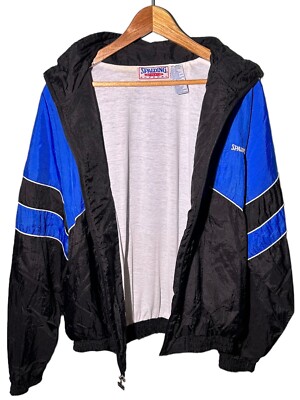 Vtg 90s Spalding Athletic Full Zip Track Jacket Blue Black