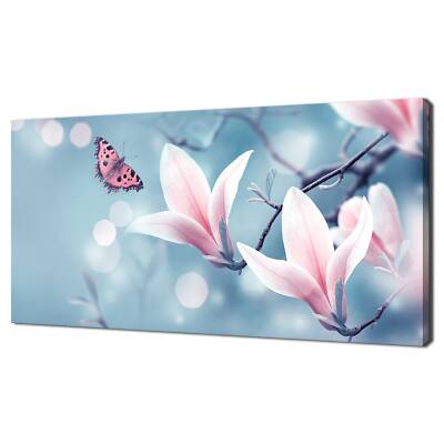 Schöne rosa Magnolie Blumen Schmetterling modernes Design Leinwandbild Wandbild
