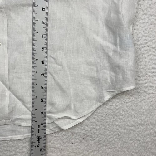 J.Mclaughlin Linen Button Down Shirt Mens Medium White Solid Gramercy Classic - Picture 8 of 8